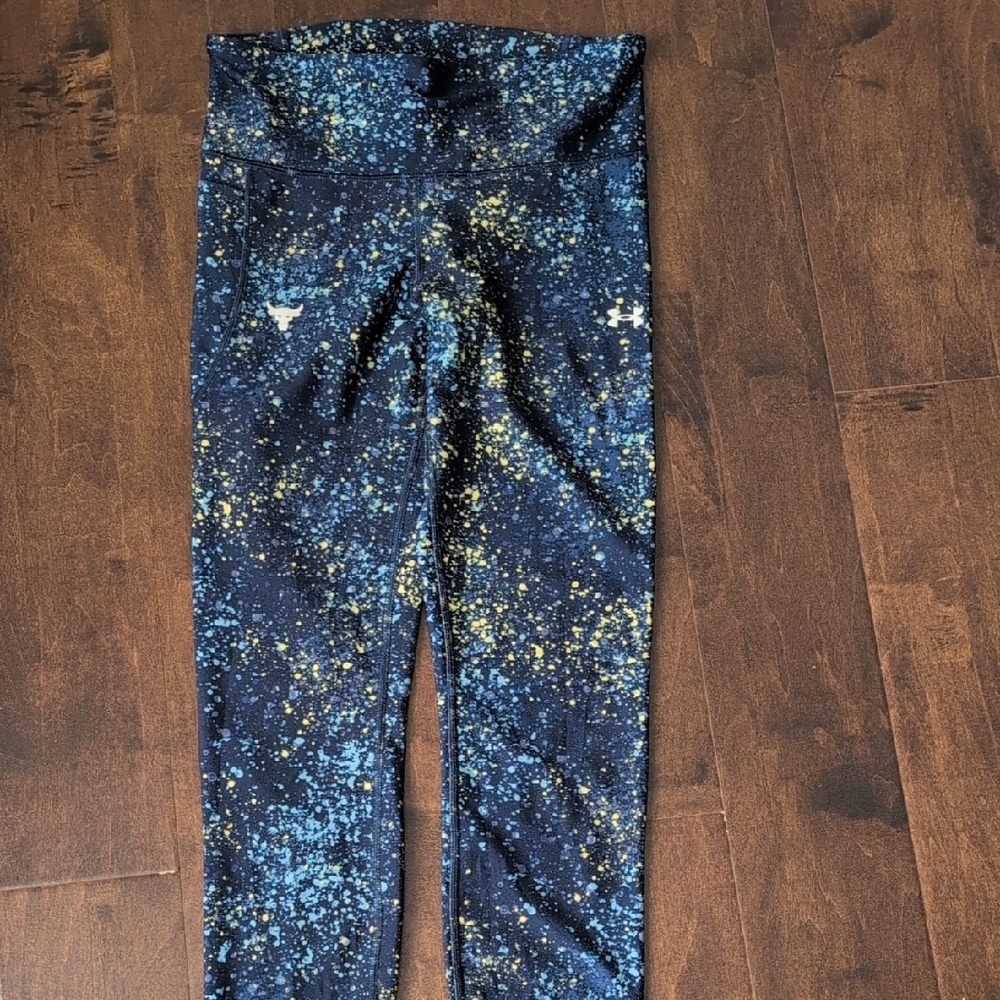 Under Armour Project Rock Heat Gear Speckled Black and Blue Leggings - Picture 2 of 5